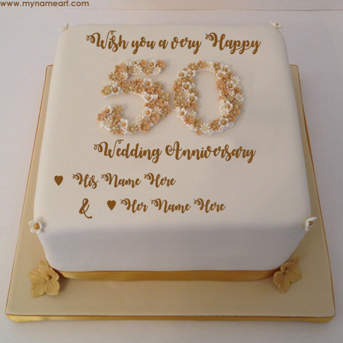Write Parents Name On 50th Wedding Anniversary Wishes Cake ...