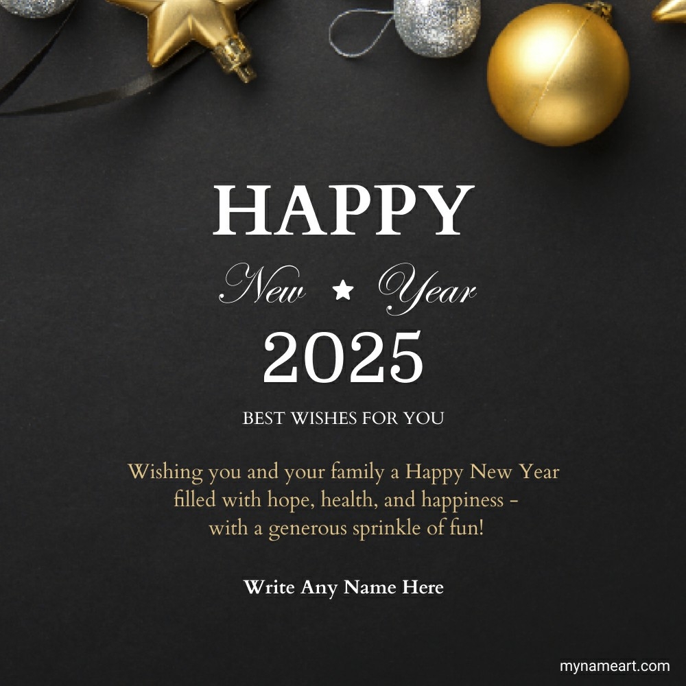 Elegant Black and Gold New Year 2025 Greeting Card