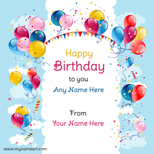 Write Name On Realistic Balloons Design Birthday Wishes Card