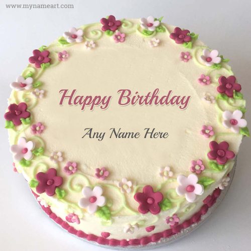 Write Name On Beautiful Flowers Happy Birthday Cake 2023