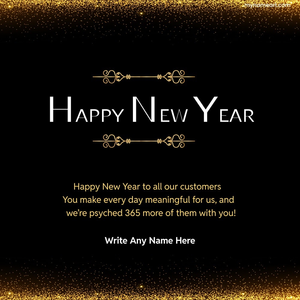 Elegant Gold and Black Happy New Year Card for Customers