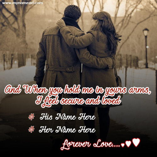 Couple Name Write In Walking With Arm Holding Romantic Image