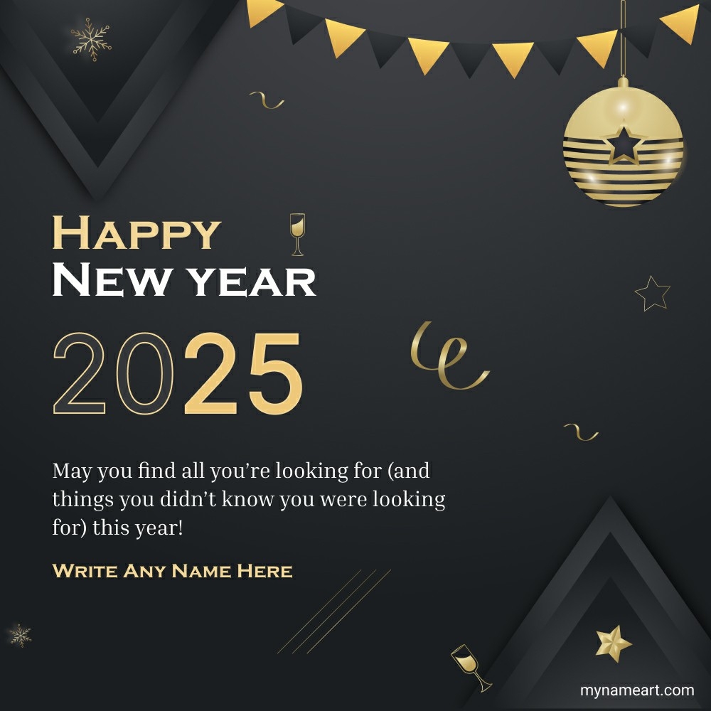 Elegant Black and Gold New Year 2025 Greeting Card