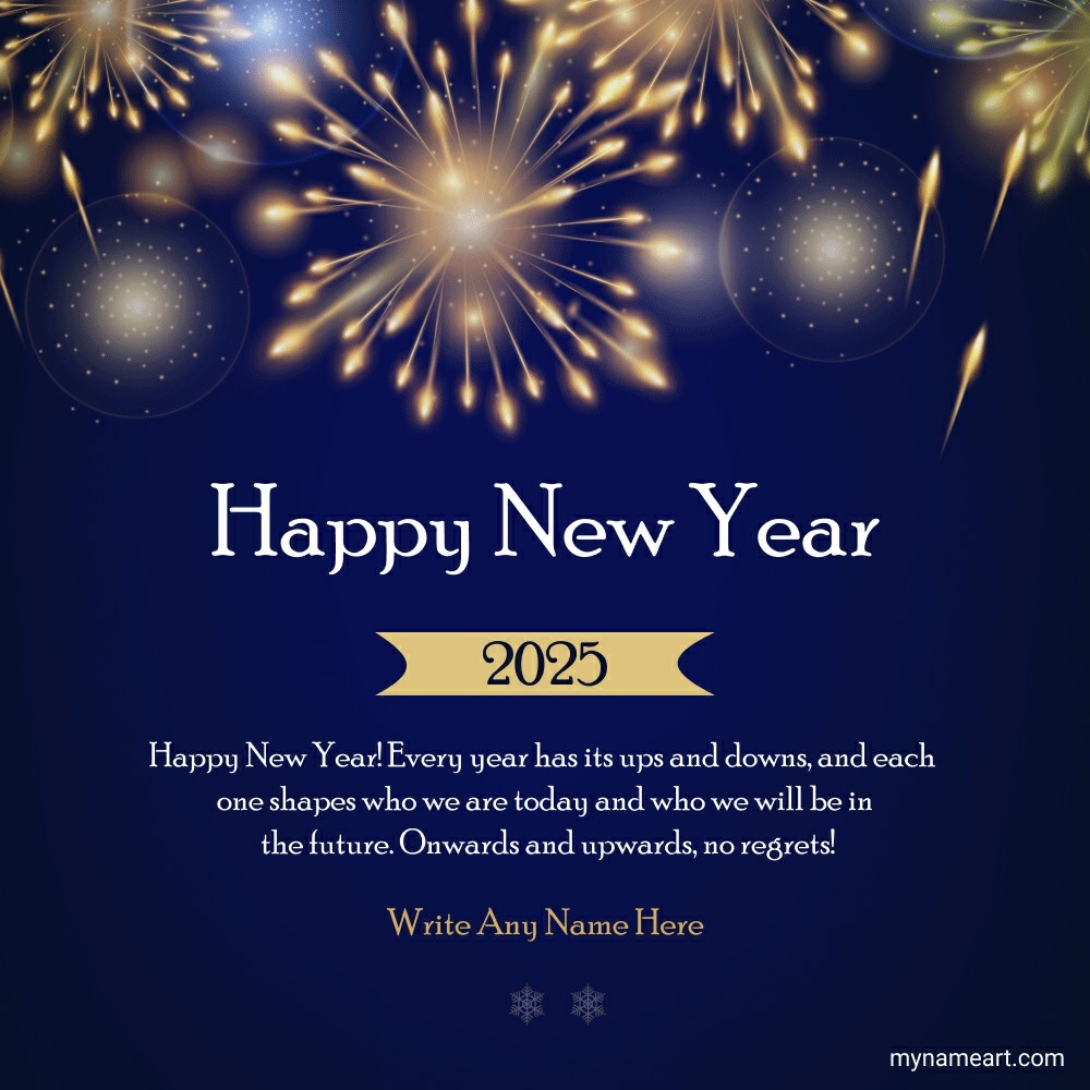 Festive Blue and Gold New Year 2025 Greeting Card