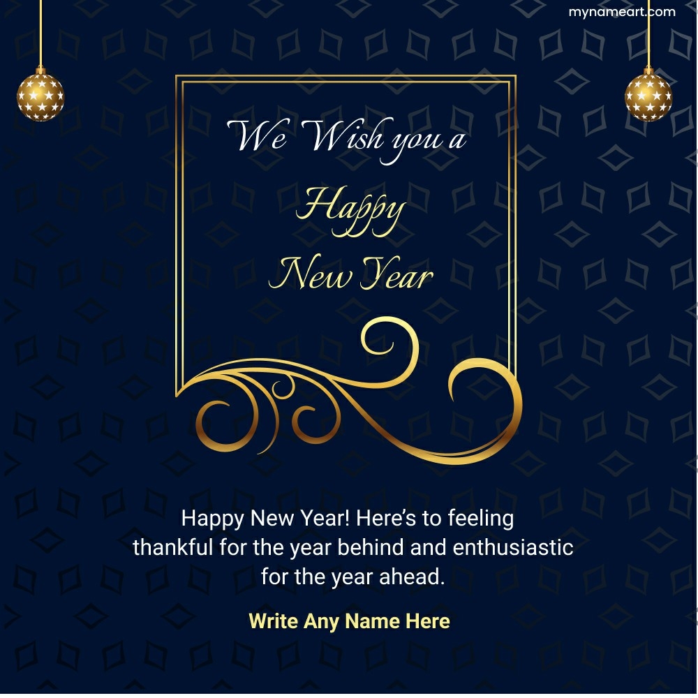 Elegant Blue and Gold New Year Greeting Card