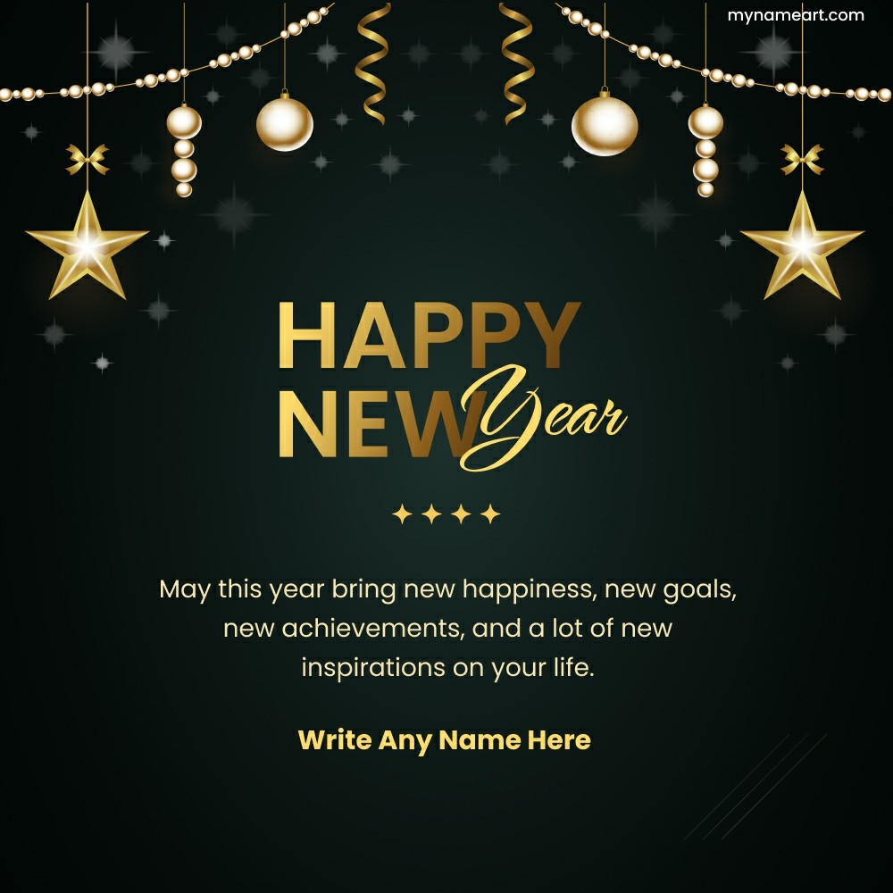 Elegant Festive New Year Card with Golden Stars and Wishes