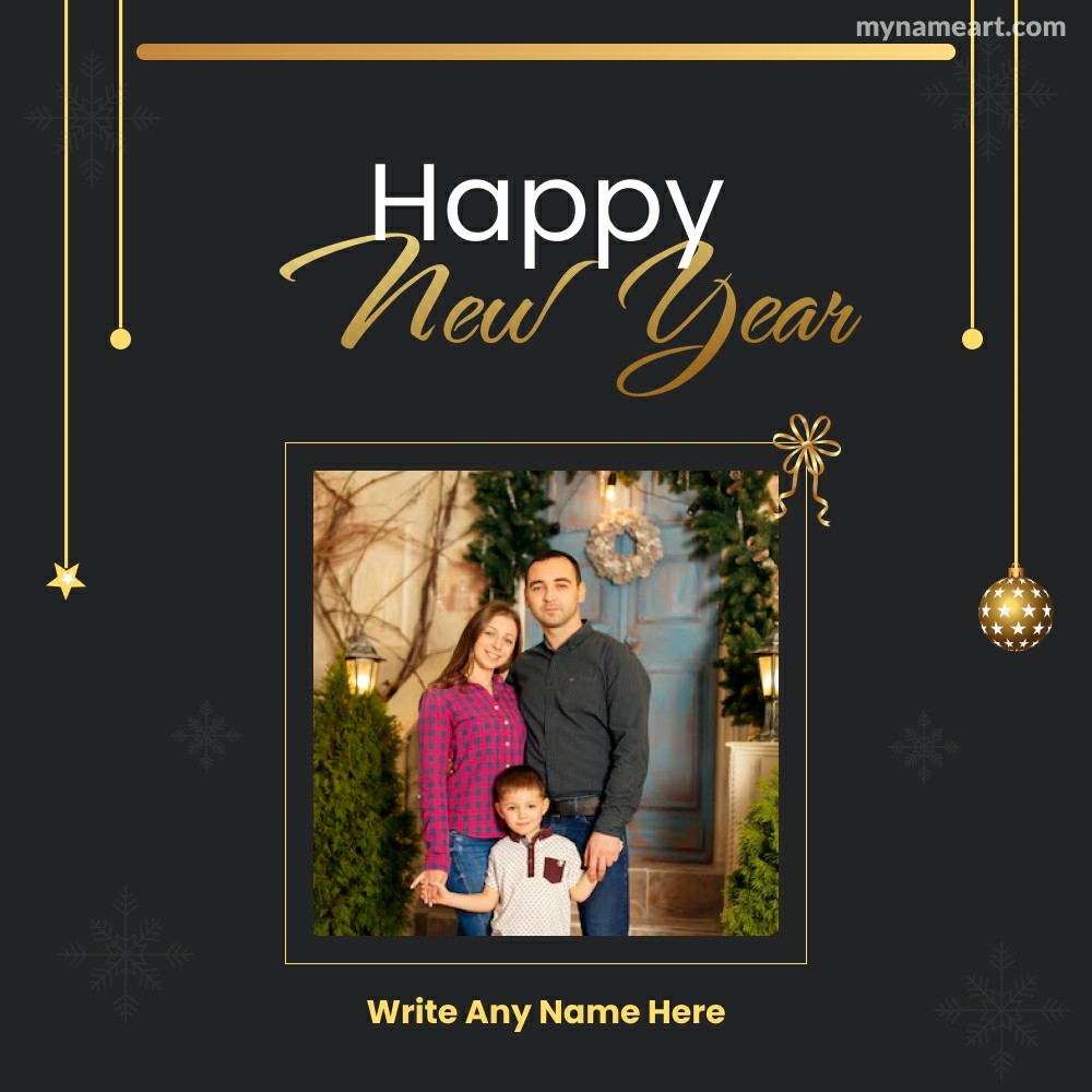 Family New Year Card with Festive Design and Personalized Greeting