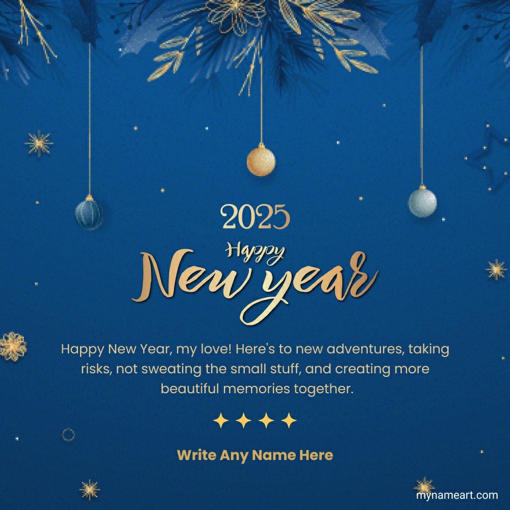 Elegant Blue and Gold New Year 2025 Greeting Card