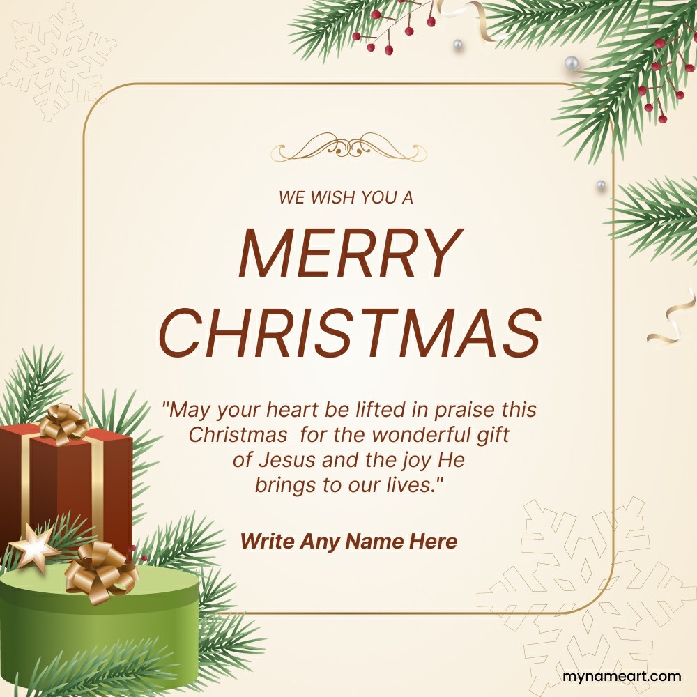 Merry Christmas Greeting Card with Golden Bells