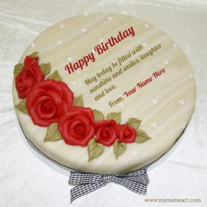 Red Rose Floral Art Birthday Cake With Name Editing