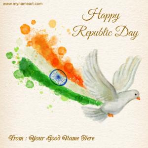 Write Name On Republic Day Freedom Dove Hand Painted Picture