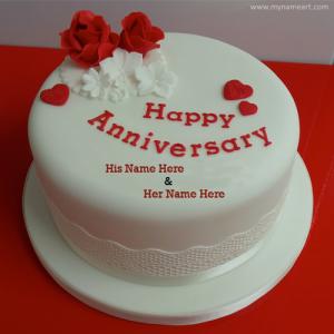 Romantic Happy Anniversary Cake With Name